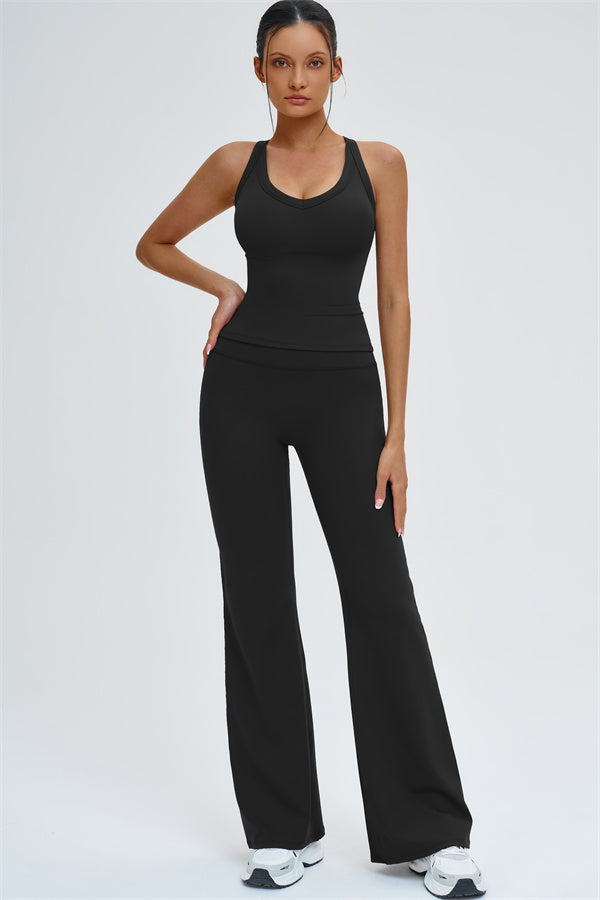 The Slate Cross Back Top Flared Leggings 2-Piece Set