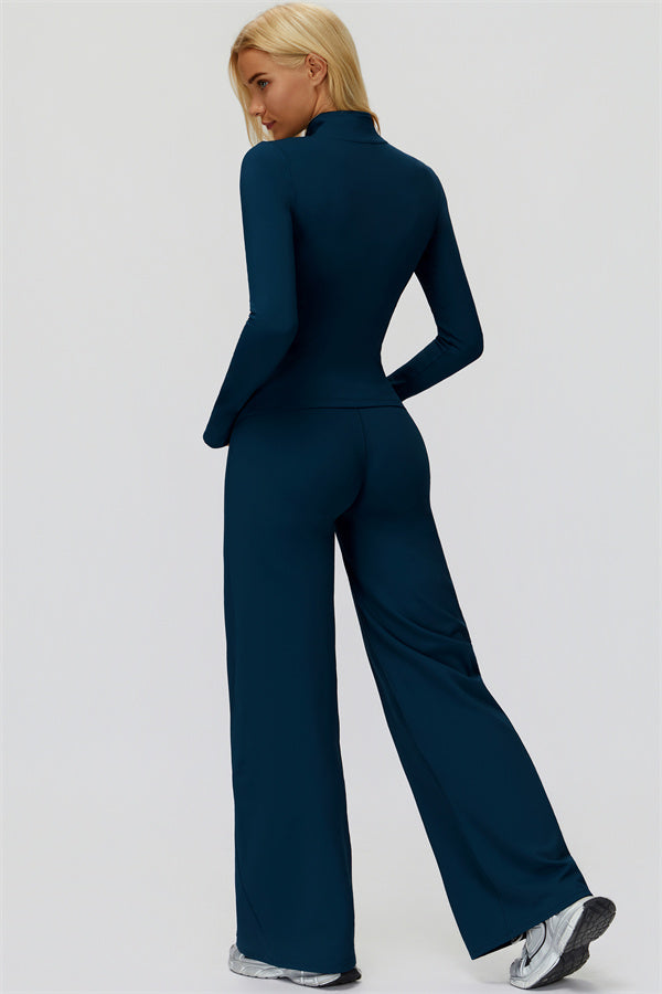 The FemmeFit Zip Jacket Straight Leg Pants 2-Piece Set