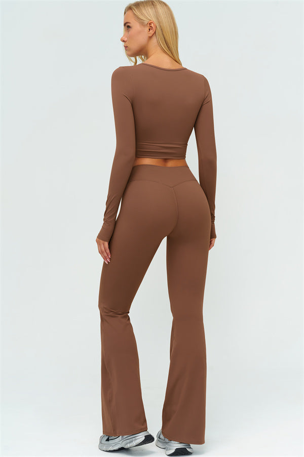 The Lushness Long Sleeve Crop Top Flared Leggings 2-Piece Set