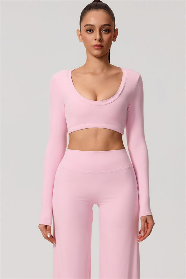 The Nestle Long Sleeve Crop Top Straight Leg Pants 2-Piece Set