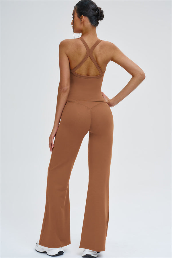 The Slate Cross Back Top Flared Leggings 2-Piece Set