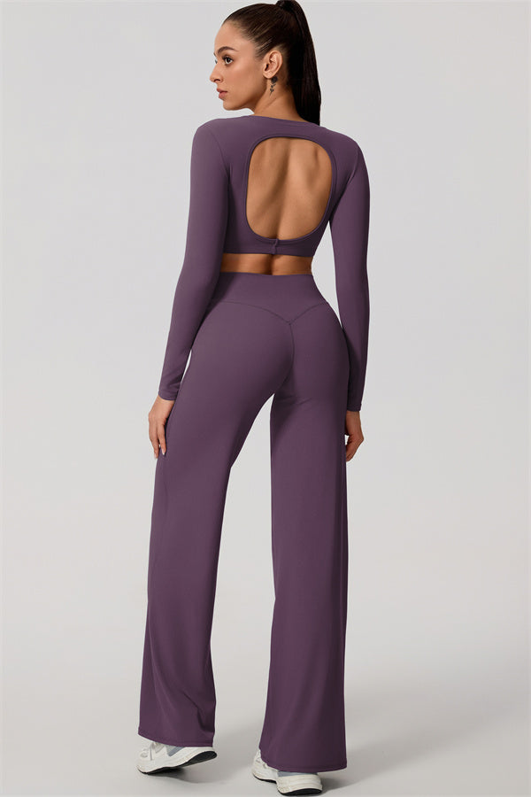 The Nestle Long Sleeve Crop Top Straight Leg Pants 2-Piece Set