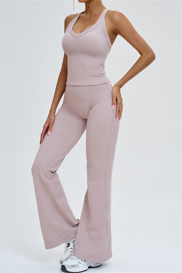 The Slate Cross Back Top Flared Leggings 2-Piece Set