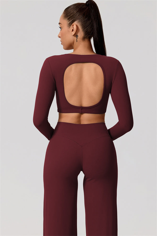 The Nestle Long Sleeve Crop Top Straight Leg Pants 2-Piece Set