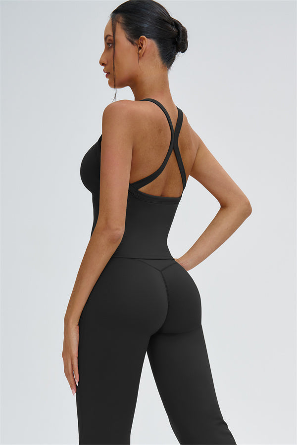The Slate Cross Back Top Flared Leggings 2-Piece Set
