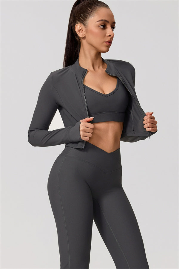 The Daze Zip Jacket Sports Bra Flared Leggings 3-Piece Set