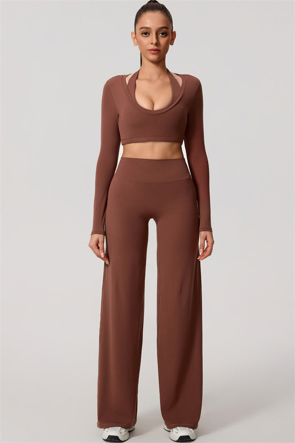 The Nestle Long Sleeve Crop Top Straight Leg Pants 2-Piece Set