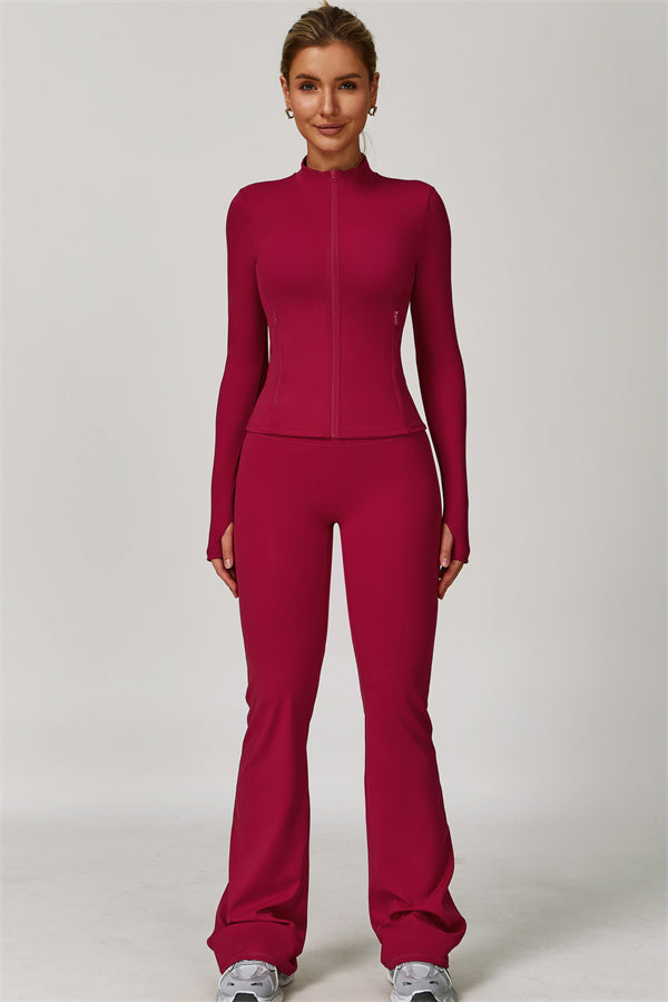 The Refresh Jacket Sports Bra Flared Leggings 3-Piece Set