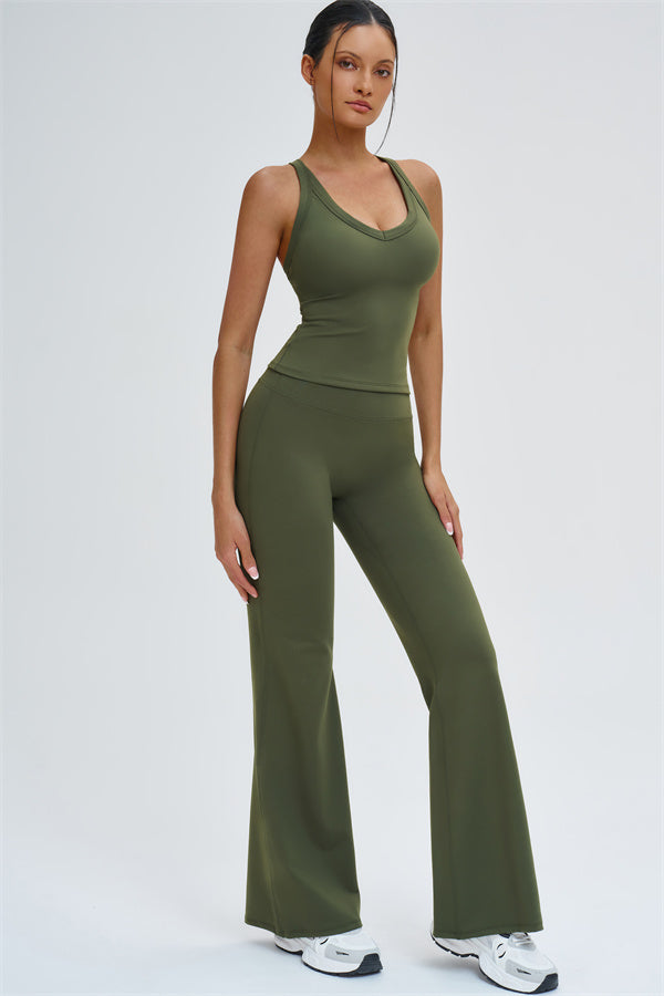 The Slate Cross Back Top Flared Leggings 2-Piece Set