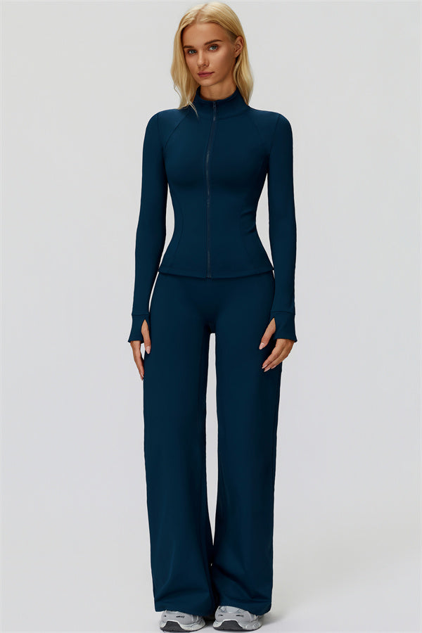 The FemmeFit Zip Jacket Straight Leg Pants 2-Piece Set