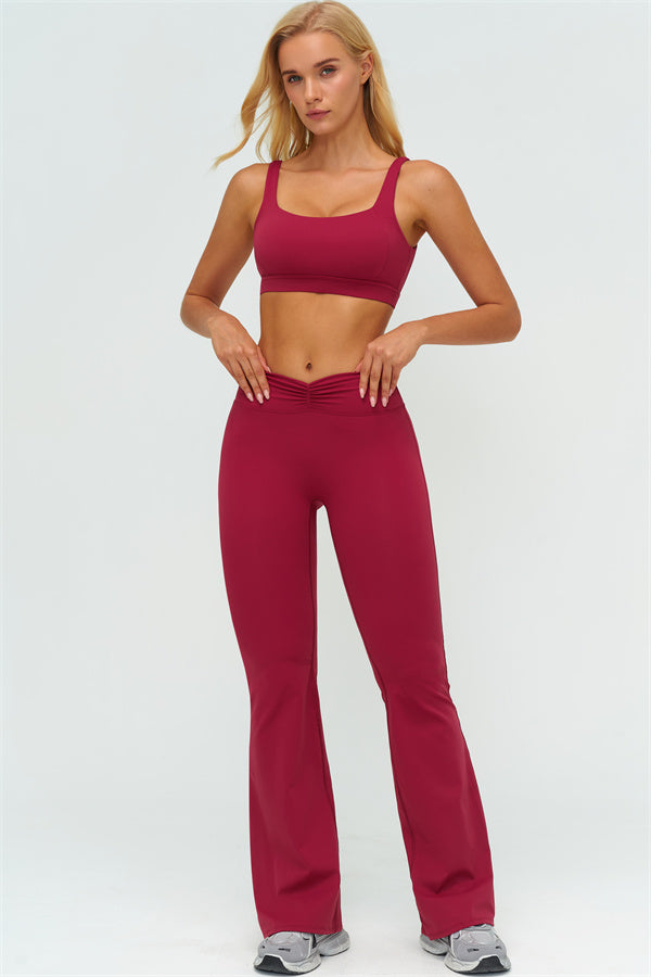 The Lushness V-Back Sports Bra Flared Leggings 2-Piece Set