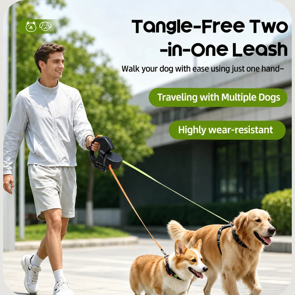 DuoLeash™ — Dual Retractable Dog Leash for 2 Dogs