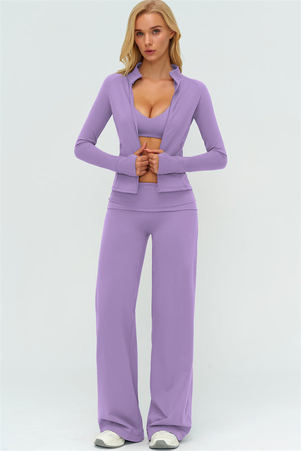 The Twirl Zip Jacket Sports Bra Straight Leg Pants 3-Piece Set