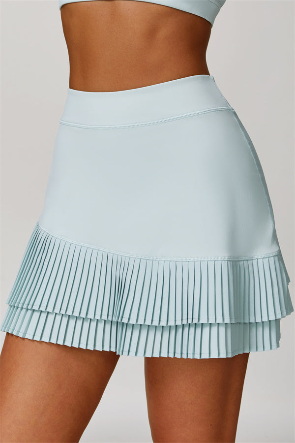 The Lavish Long Sleeve Cut-out Crop Top Tennis Skirt 2-Piece Set