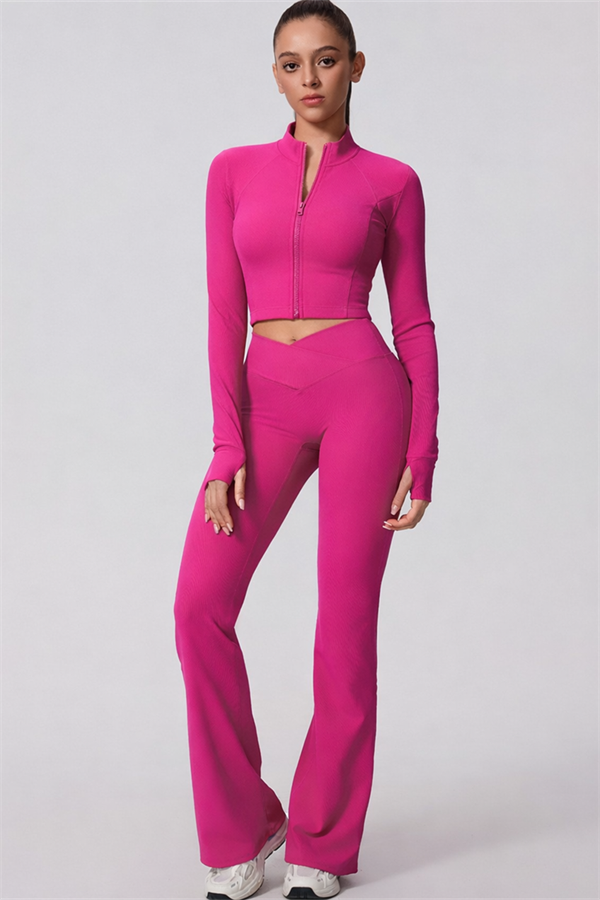 The Daze Zip Jacket Sports Bra Flared Leggings 3-Piece Set