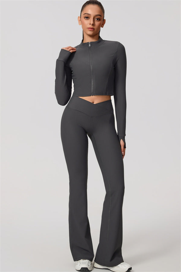 The Daze Zip Jacket Flared Leggings 2-Piece Set