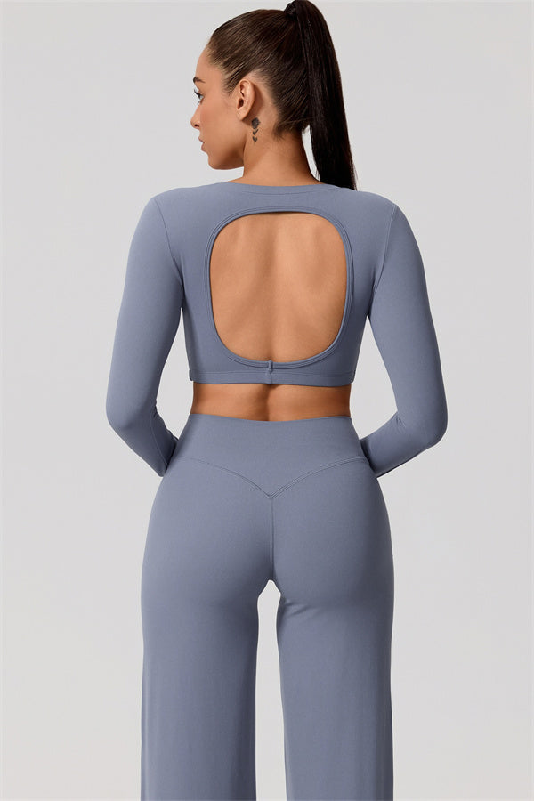 The Nestle Long Sleeve Crop Top Straight Leg Pants 2-Piece Set
