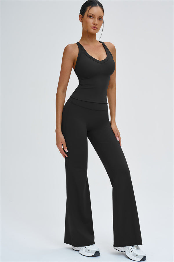 The Slate Cross Back Top Flared Leggings 2-Piece Set