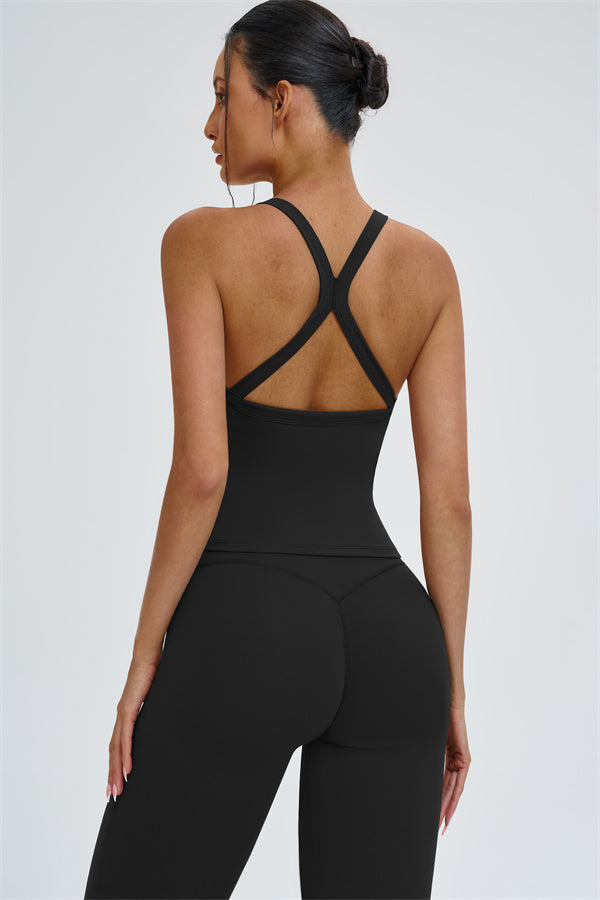 The Slate Cross Back Top Flared Leggings 2-Piece Set