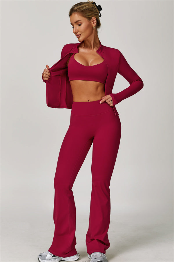 The Refresh Jacket Sports Bra Flared Leggings 3-Piece Set
