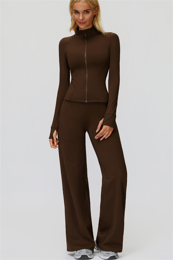 The FemmeFit Zip Jacket Straight Leg Pants 2-Piece Set