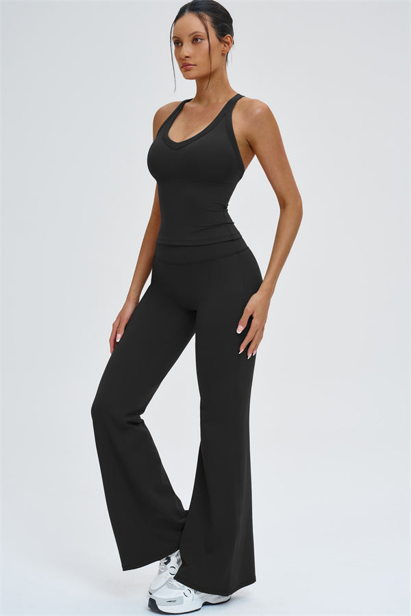 The Slate Cross Back Top Flared Leggings 2-Piece Set