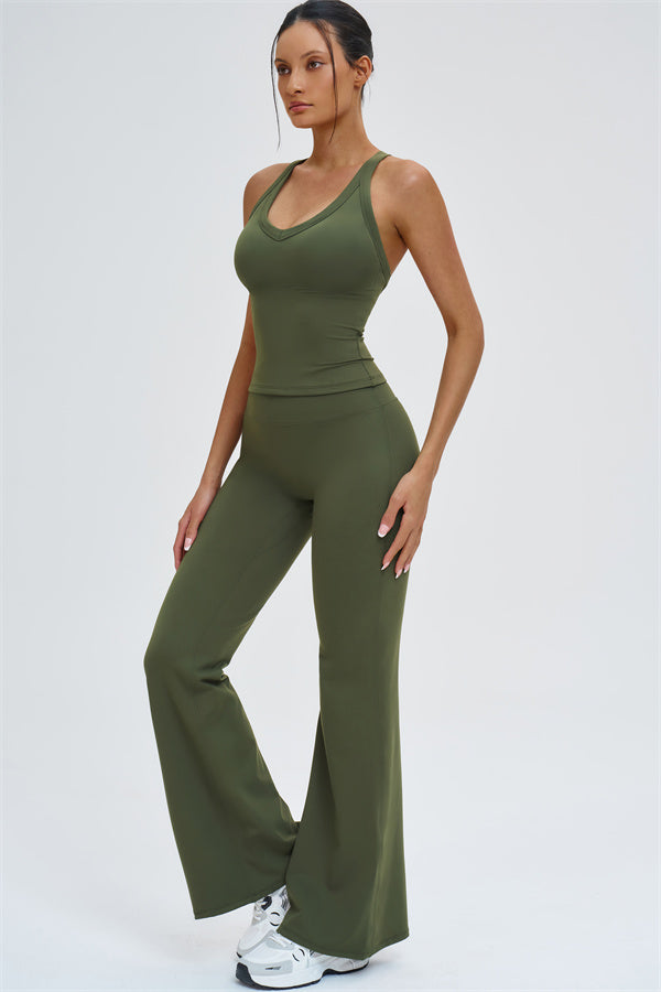 The Slate Cross Back Top Flared Leggings 2-Piece Set