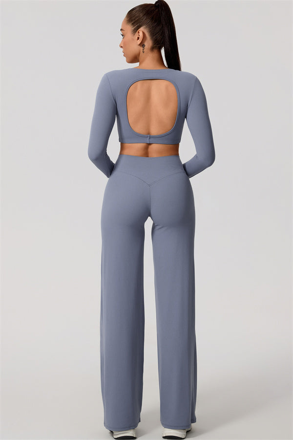 The Nestle Long Sleeve Crop Top Straight Leg Pants 2-Piece Set