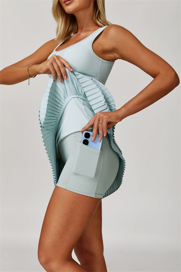 The Lavish Long Sleeve Cut-out Crop Top Tennis Skirt 2-Piece Set